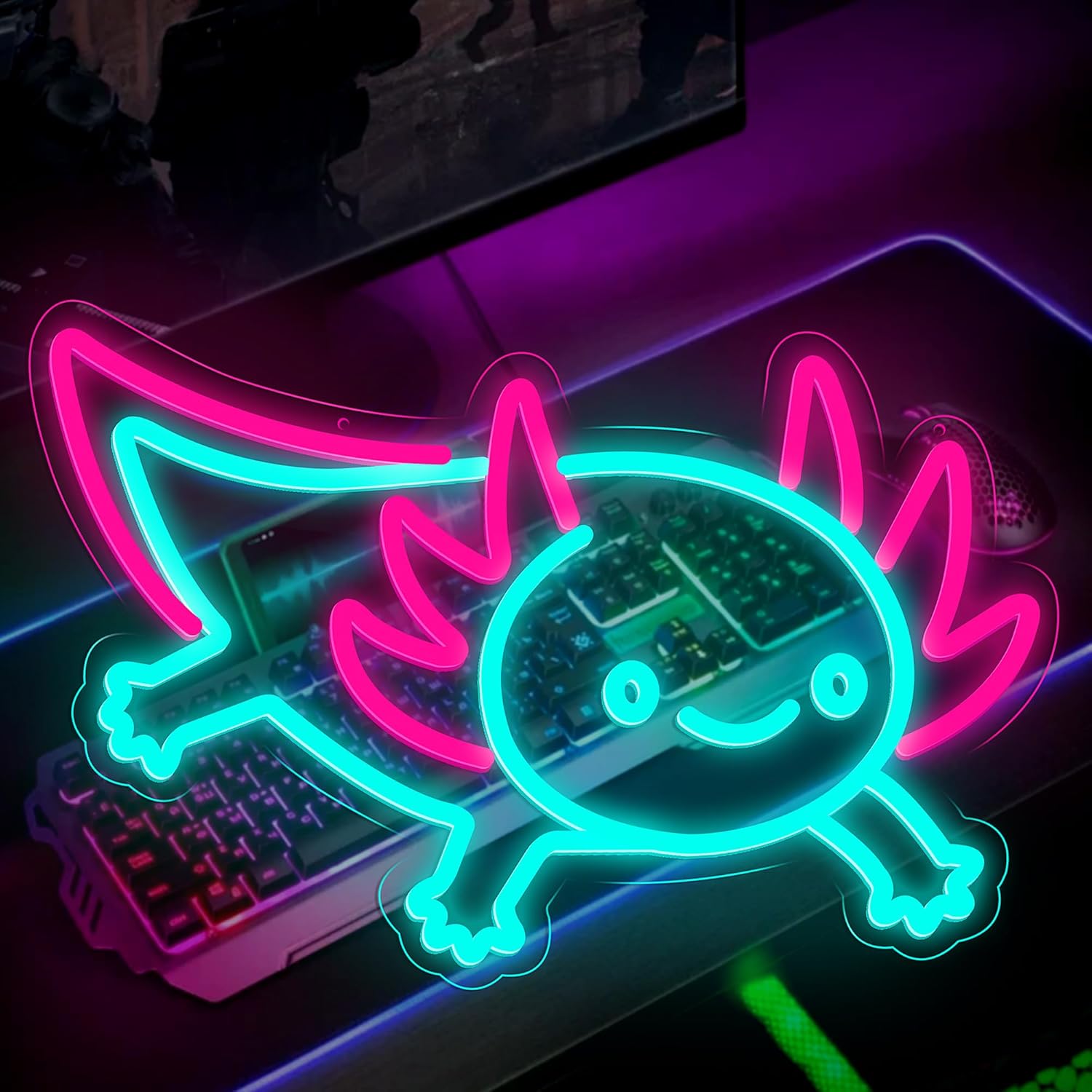 Desk Setup Studio - Insegna al Neon Axolotl Dragon, Luce