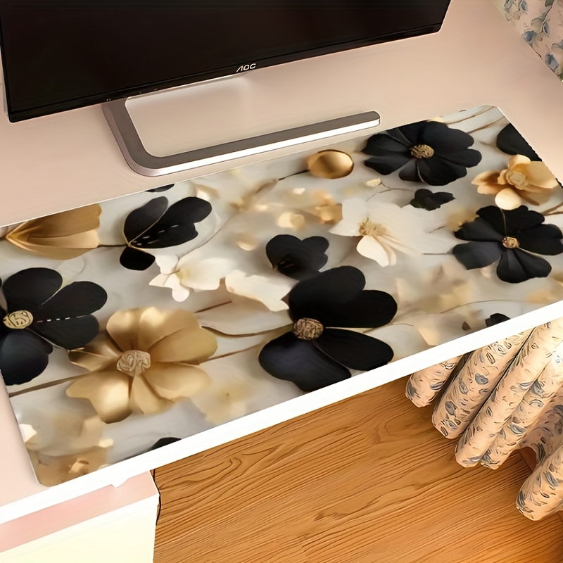 Desk Setup Gaming And Work - Tappetino da Scrivania Grande Floreale Nero