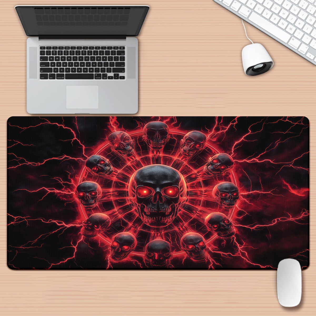 Desk Setup Red - Tappetino da Gaming Gotico con Teschio