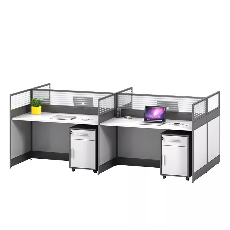 L Shaped Desk Setup - Scrivania da Ufficio Bianca per 2,