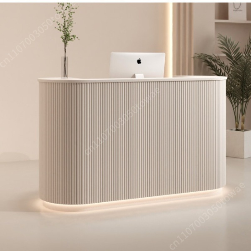 Desk Setup White - Bancone Reception Curvo Verticale Scanalato con