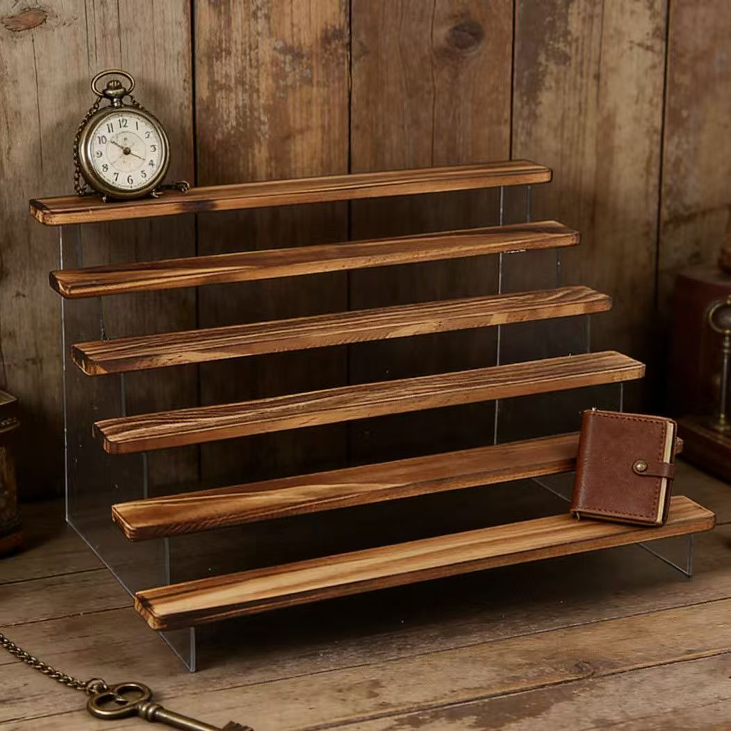 Desk Setup Shelves - Espositore a gradini in legno bruciato,